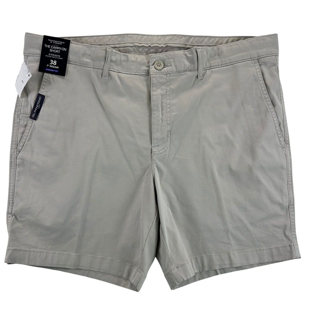 Roundtree & Yorke Mens 38 The Carry-On Short Khaki Tan 7 Inseam Straight Fit NEW